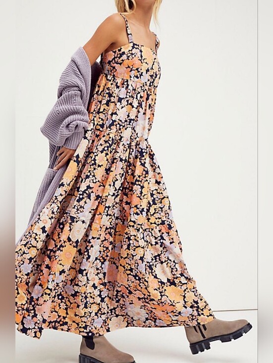 Free People Dresses & Skirts - Free People Park Slope Floral Flowy Maxi Cotton Dress (Size Small, Fits Larger)